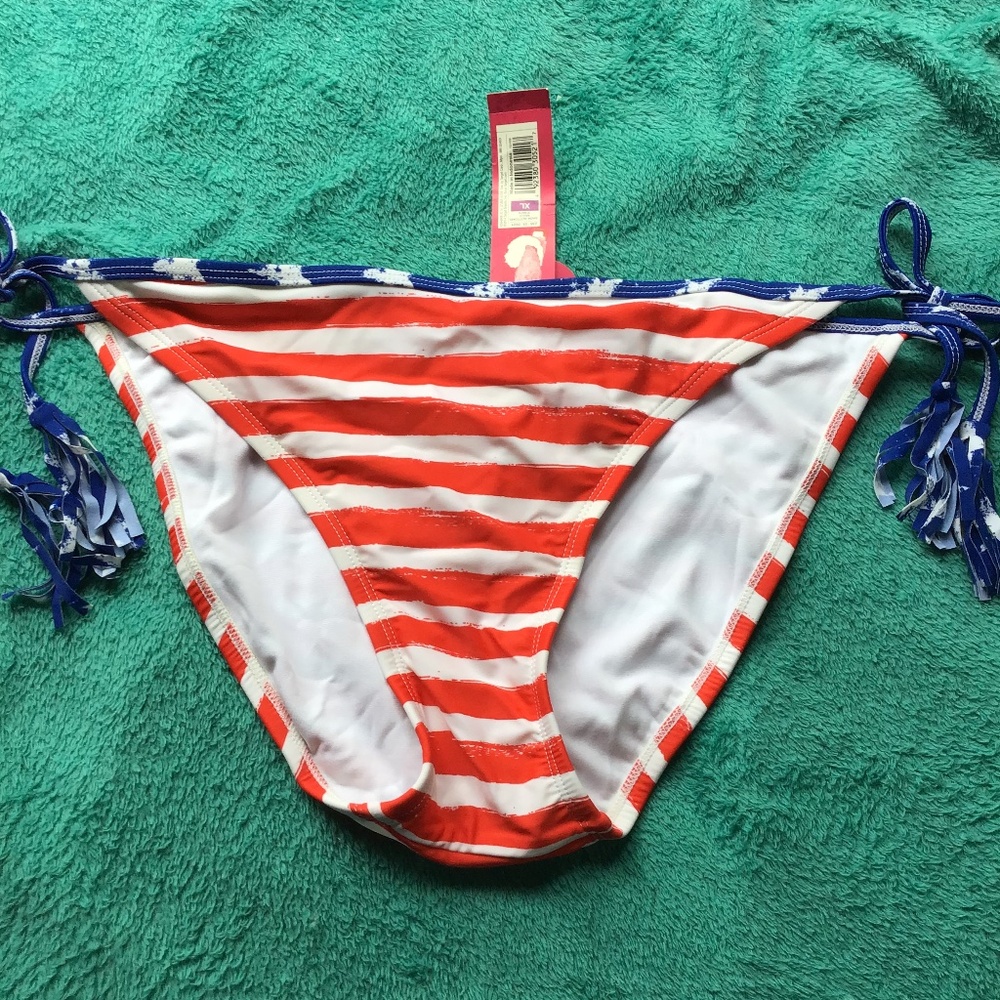 💚3/$25 Xhilaration XL red white blue bikini swimsuit bottom side tassels NWT
